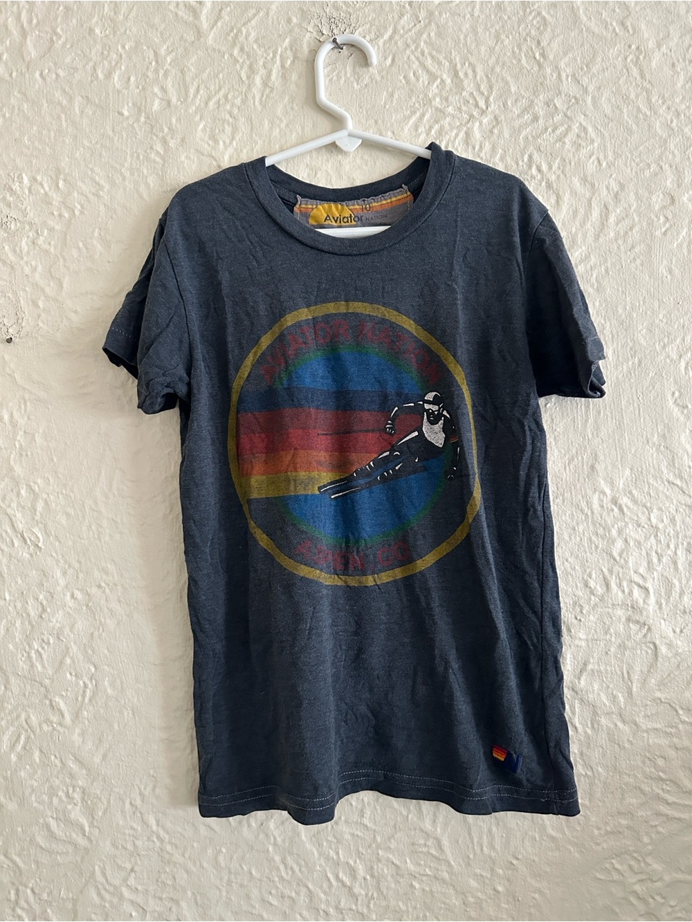Aviator Nation Skiing Aspen Colorado Graphic T-Shirt Charcoal Gray Kid Children
